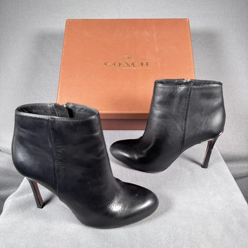 Coach Nila Dress Nappa Boots Womens Size 6.5 Black‎ Leather Ankle Bootie Q6266